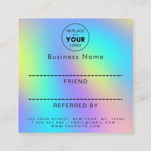 Holografische Unicorn-regenboog toevoegen Logo en  Aanbevelingskaartje (Achterkant)