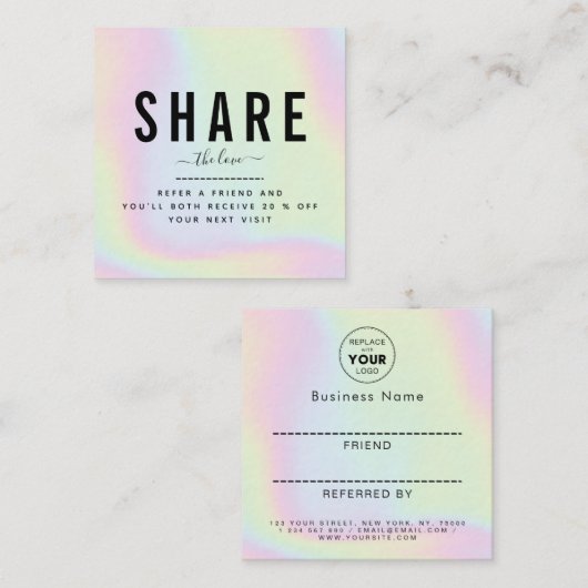 Holografische Unicorn-regenboog toevoegen Logo en  Aanbevelingskaartje (Voorkant / Achterkant)