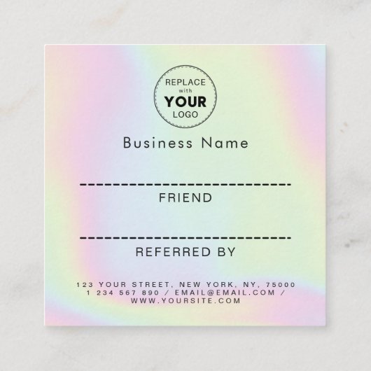 Holografische Unicorn-regenboog toevoegen Logo en  Aanbevelingskaartje (Achterkant)