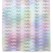 Holografische Unicorn regenboogroze Chevron Stripe Douchegordijn (Voorkant)