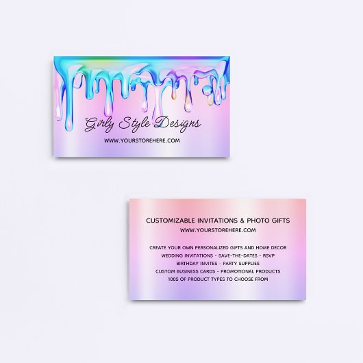 Holografische verf maakt pastel en regenboogombre visitekaartje