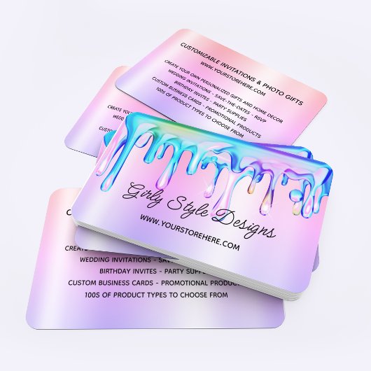 Holografische verf maakt pastel en regenboogombre visitekaartje