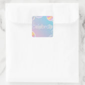 Holografische viering: "Vier" typografie Vierkante Sticker (Tas)