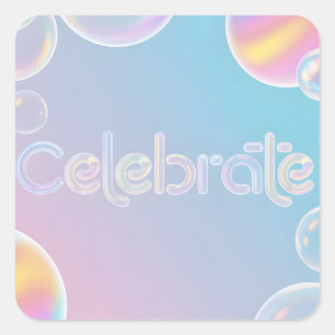 Holografische viering: "Vier" typografie Vierkante Sticker