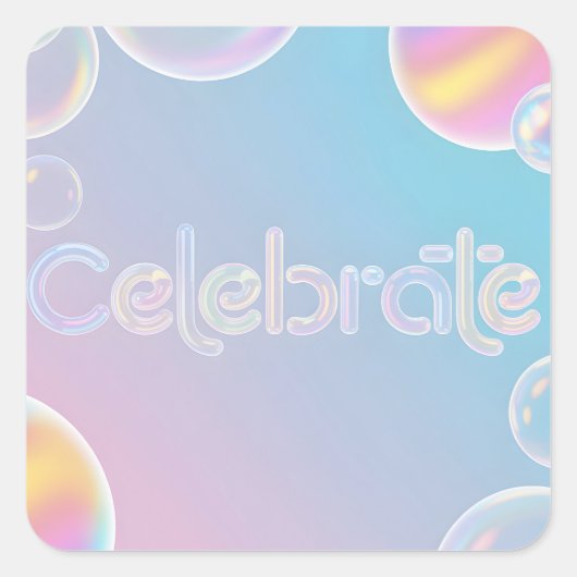 Holografische viering: "Vier" typografie Vierkante Sticker (Voorkant)