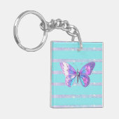  Holografische Vlinder Acryl Sleutelhanger Aqua (Voorkant Links)