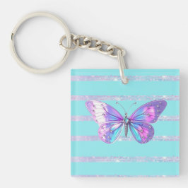 Holografische Vlinder Acryl Sleutelhanger Aqua