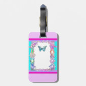 Holografische Vlinder Bagagelabel Aqua (Achterkant verticaal)