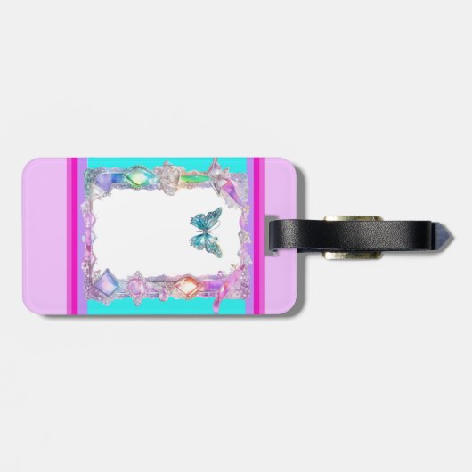 Holografische Vlinder Bagagelabel Aqua (Achterkant horizontaal)