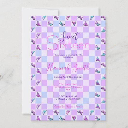 Holografische vlinders Paarse dambord Kaart (Voorkant)