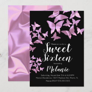 Holografische Vlinders Roze Sweet Sixteen Feest Kaart
