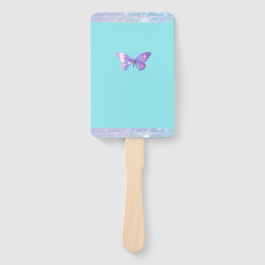  holografische vlinderset van fans - Aqua Handwaaier (Voorkant)