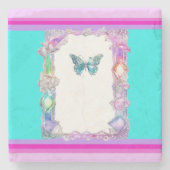 Holografische Vlindersteen Onderzetter Aqua (Voorkant)