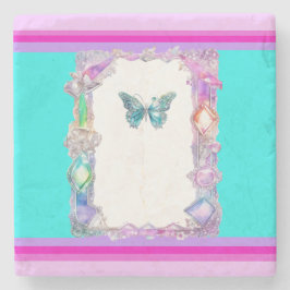 Holografische Vlindersteen Onderzetter Aqua