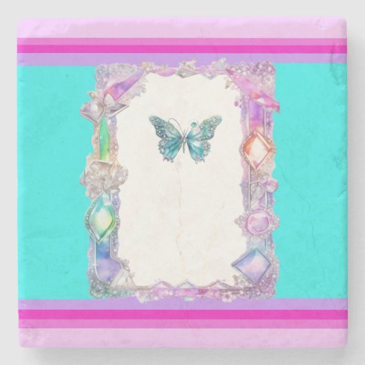  Holografische Vlindersteen Onderzetter Aqua (Voorkant)