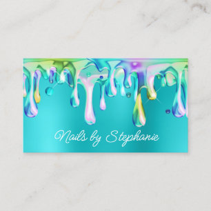Holografische vloeibare druppel turquoise blauw visitekaartje