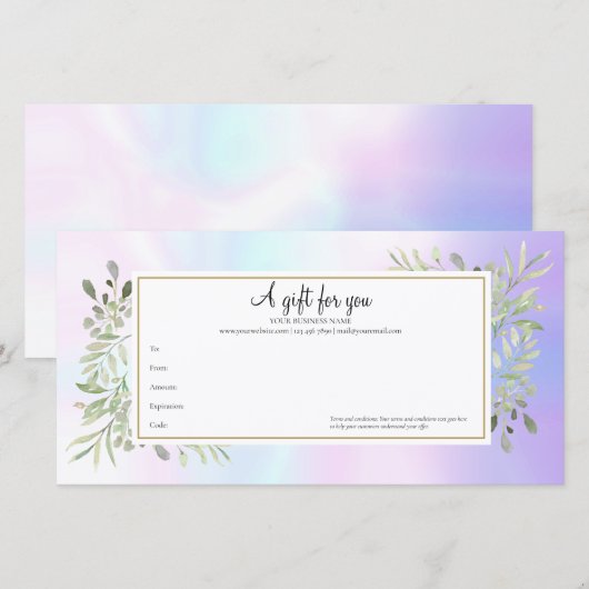 Holografische voorjaarsbladeren Cadeaucertificaat (Voorkant / Achterkant)