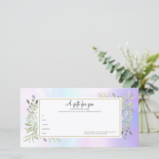 Holografische voorjaarsbladeren Cadeaucertificaat (Staand voorkant)