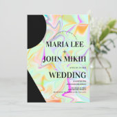 Holografische vormen Faux Roze Glitter Uitnodiging (Staand voorkant)