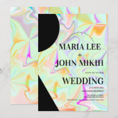 Holografische vormen Faux Roze Glitter Uitnodiging (Voorkant / Achterkant)