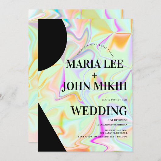 Holografische vormen Faux Roze Glitter Uitnodiging (Voorkant / Achterkant)