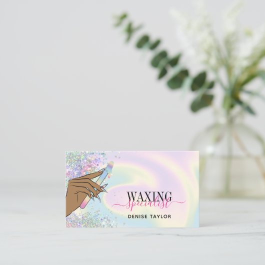 holografische vrouw handwas-depillaxbus visitekaartje (Staand voorkant)