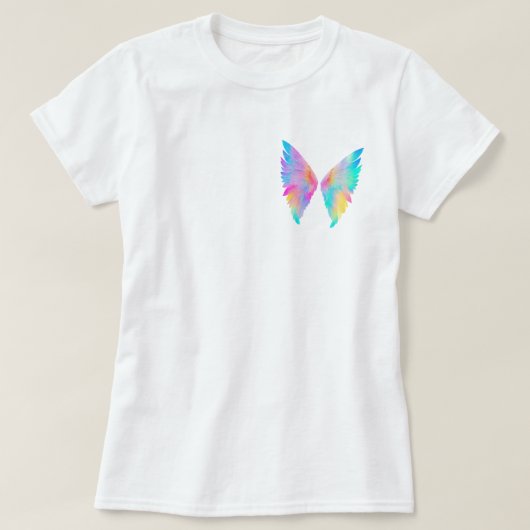Holografische waterverf engel vleugels t-shirt (Design voorkant)