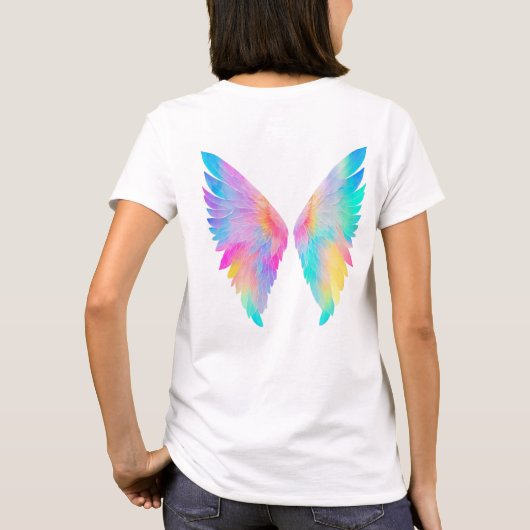Holografische waterverf engel vleugels t-shirt (Achterkant)