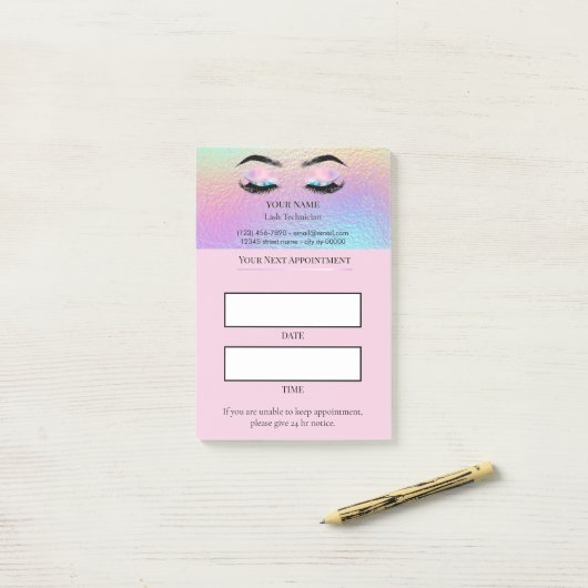 Holografische wimperafspraak post-it® notes (Op bureau)