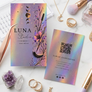 Holografische Wimperkunstenaar Luxe Iridescente QR Visitekaartje