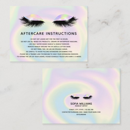 Holografische wimpers Mooie Oognazorg Aanbevelingskaartje (Voorkant / Achterkant)