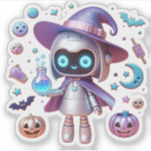 Holografische Witch Robot Vinyl Schattige Hallowee Sticker (Voorkant)