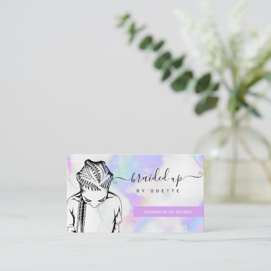 Holografische wolken Hair Braider Braids Stylist Visitekaartje (Staand voorkant)