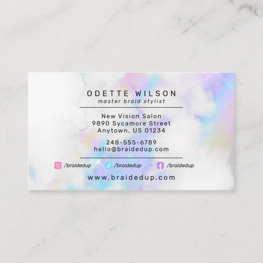 Holografische wolken Hair Braider Braids Stylist Visitekaartje (Achterkant)