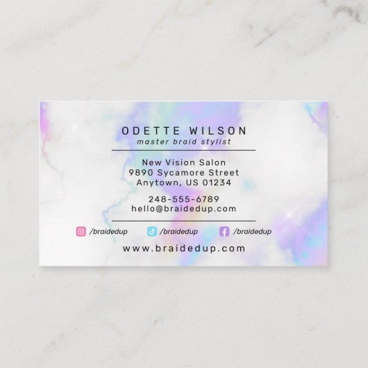 Holografische wolken Hair Braiding Braider Stylist Visitekaartje (Achterkant)
