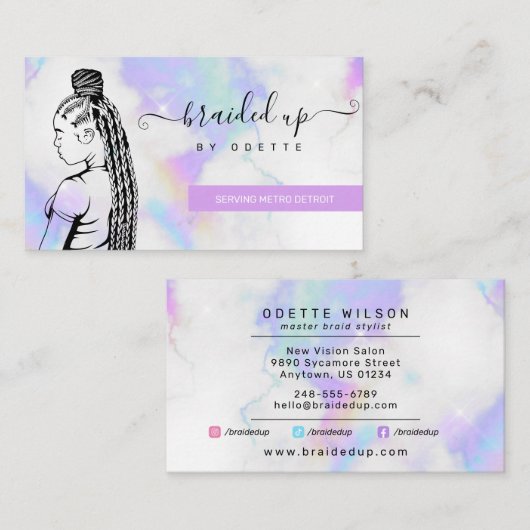 Holografische wolken Hair Braiding Braider Stylist Visitekaartje (Voorkant / Achterkant)