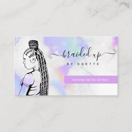 Holografische wolken Hair Braiding Braider Stylist Visitekaartje (Voorkant)