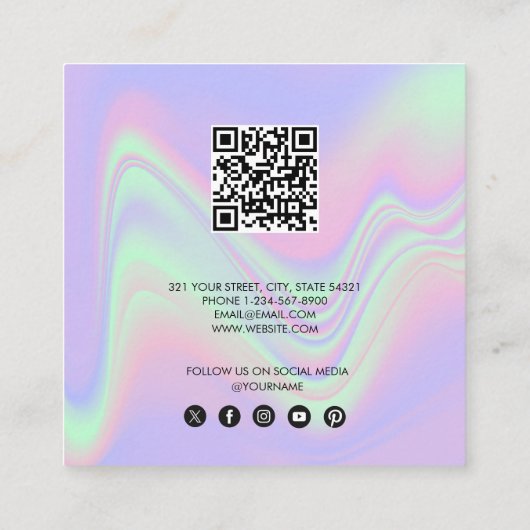 Holografische zaken verwijzen naar een vriend door vierkante visitekaartje (Achterkant)