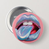Holografische zilveren mond ronde button 7,6 cm (Voorkant /achterkant)