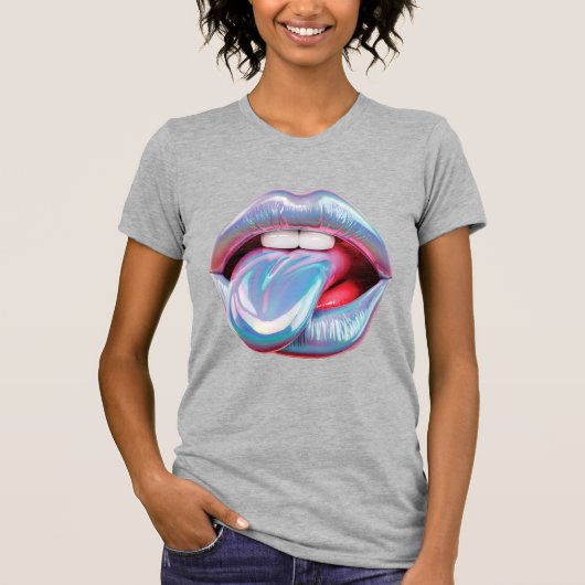 Holografische zilveren mond t-shirt (Voorkant)