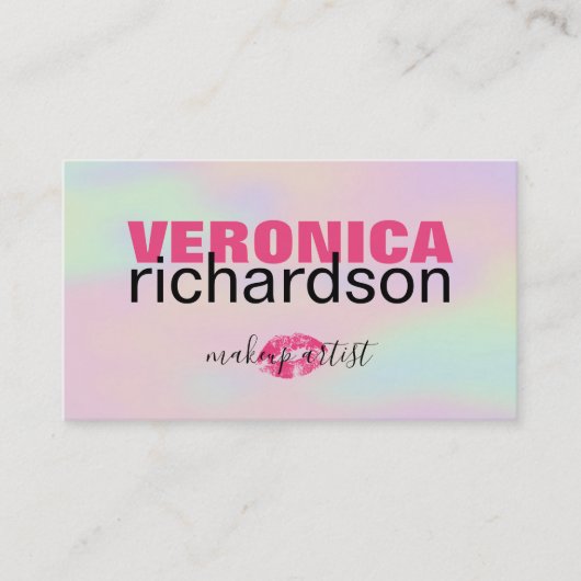 Hologram Achtergrond Roze Lippen Visitekaartje (Voorkant)