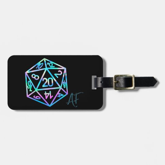 Hologram D20 Crit AF | PnP Tabletop Gamer Dice Bagagelabel (Voorkant horizontaal)