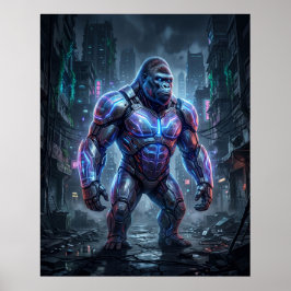 Hologram Gorilla Neon Ruïnes Poster
