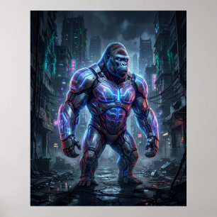 Hologram Gorilla Neon Ruïnes Poster