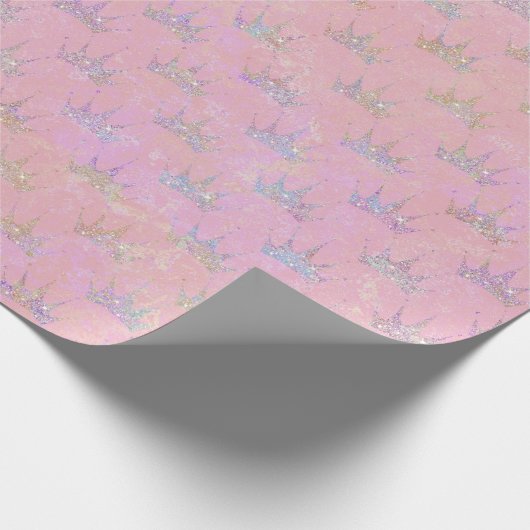 Hologram Holograaf Glitter Crown Pink Marmer Cadeaupapier (Hoek)