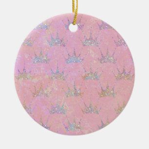 Hologram Holograaf Glitter Crown Pink Marmer Keramisch Ornament
