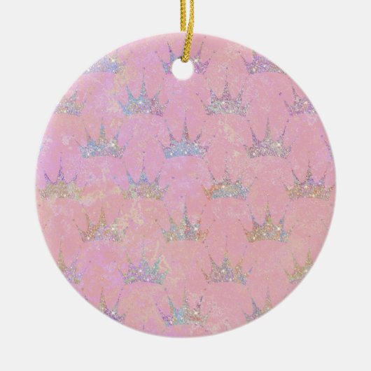 Hologram Holograaf Glitter Crown Pink Marmer Keramisch Ornament (Voorkant)
