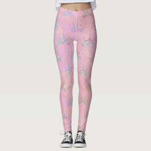 Hologram Holograaf Glitter Crown Pink Marmer Leggings