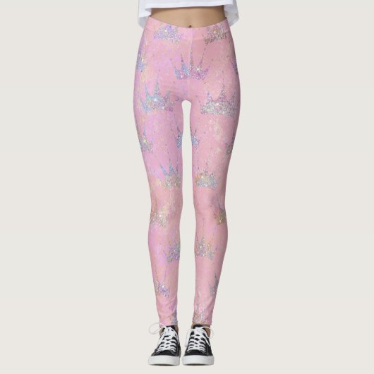 Hologram Holograaf Glitter Crown Pink Marmer Leggings (Voorkant)