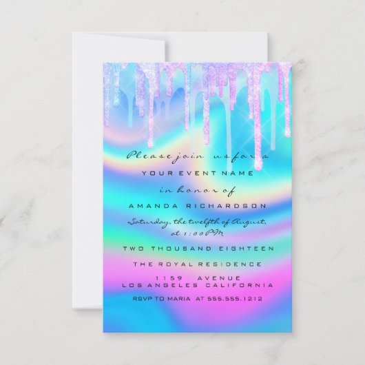 Hologram Unicorn Baby shower Girly Feet Glitter Kaart (Voorkant)